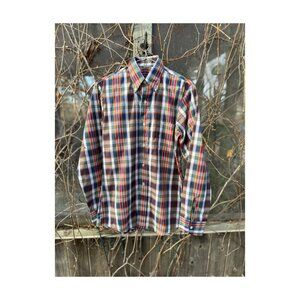 70s Multicolor Plaid Button Up Shirt Dagger Collar Button Down Men's